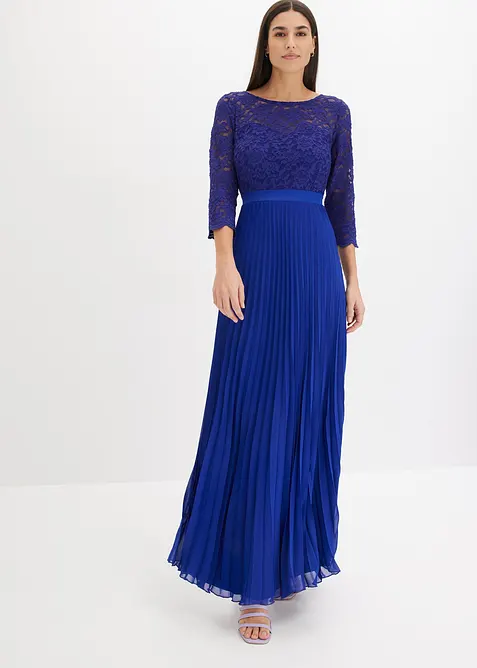 Robe en cr&ecirc;pe avec dentelle et jupe pliss&eacute;e, bonprix