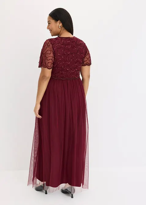 Robe longue en tulle fin avec sequins brod&eacute;s, bonprix