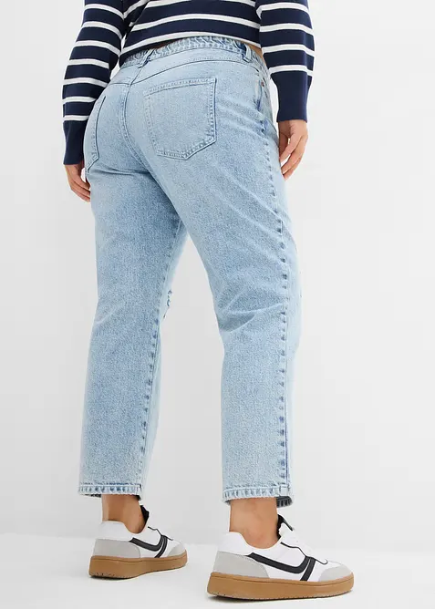 Jean droit cropped taille mi-haute &eacute;lastiqu&eacute;e, peu extensible, bonprix