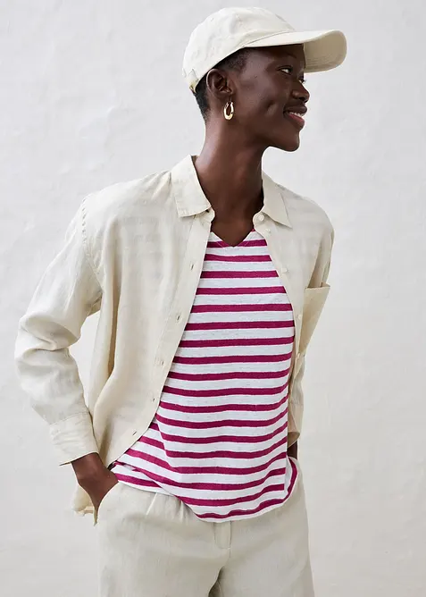 T-shirt 100% lin à manches chauve-souris, bonprix