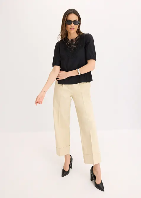 Kurzarmbluse mit Spitze, bonprix