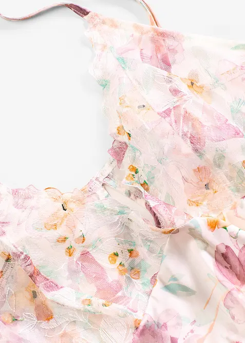 Satin Negligé mit bedruckter Stickerei, bonprix