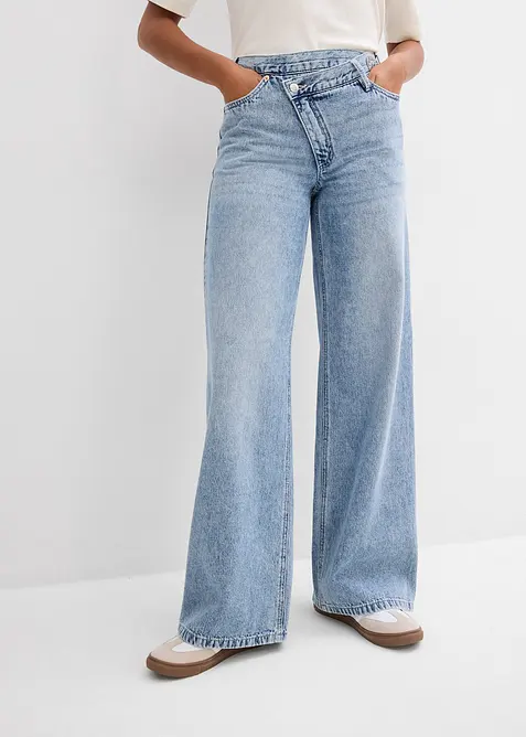 Wide-Leg-Jeans Mid Waist, Low Stretch, bonprix