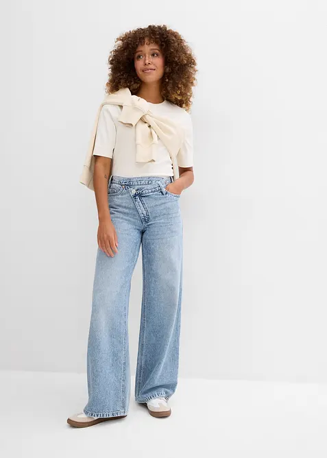 Wide-Leg-Jeans Mid Waist, Low Stretch, bonprix