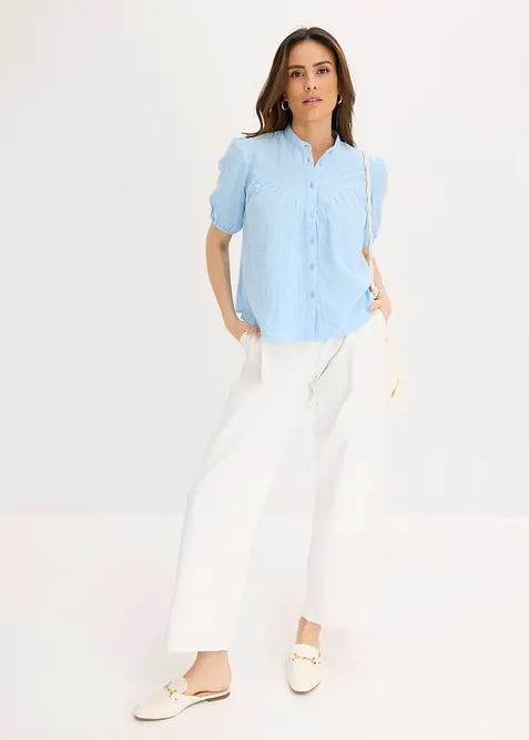 Chemisier manches courtes en gaze de coton, bonprix