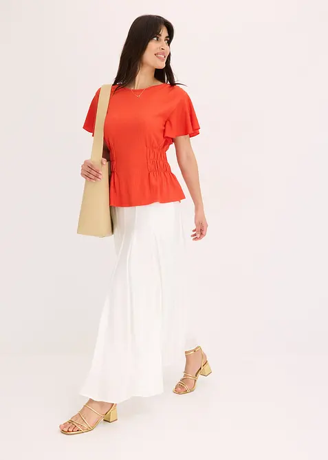 T-shirt en jersey crêpe avec smocks, bonprix