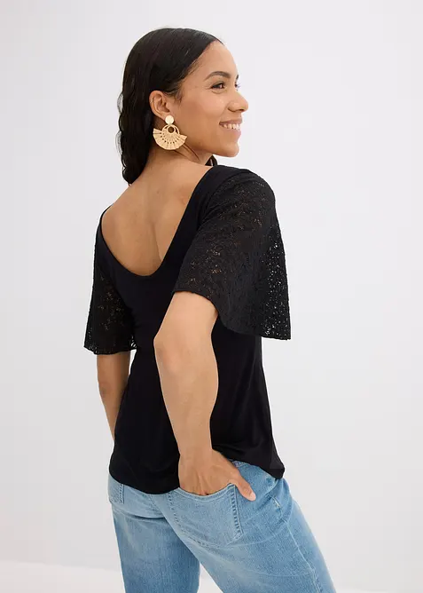 T-shirt &agrave; manches en dentelle, bonprix