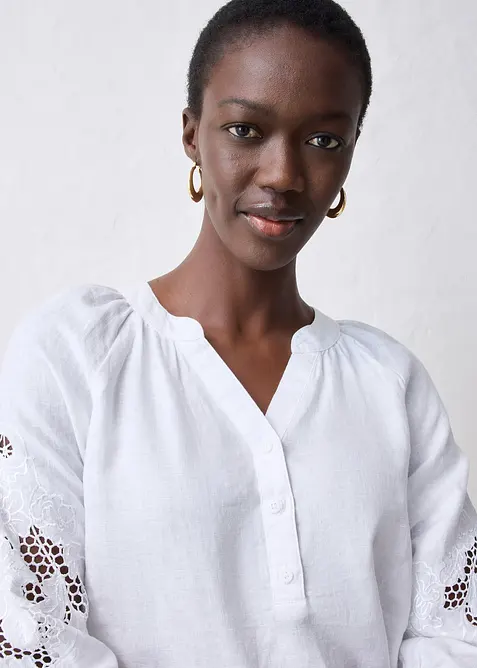 Tunique 100% lin avec broderie anglaise, bonprix