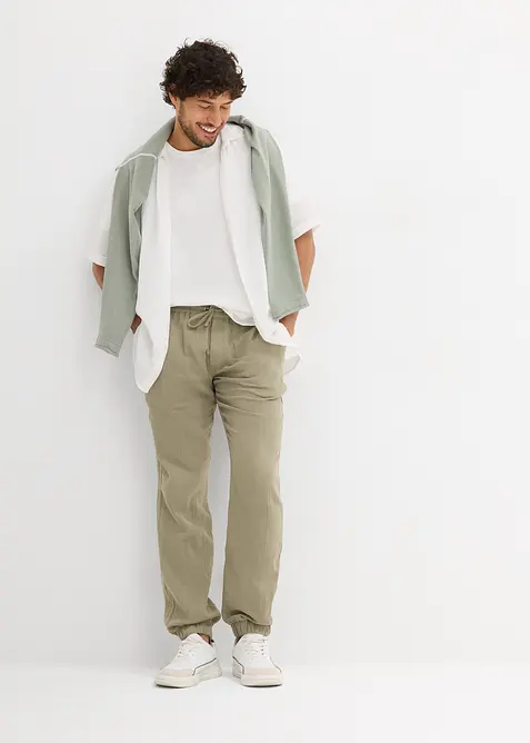Pantalon jogger regular en gaze de coton, fusel&eacute;, bonprix