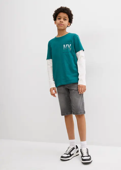 Bermuda en jean extensible à taille élastiquée, Regular, bonprix