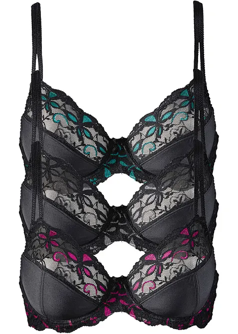 Lot de 3 soutiens-gorge à armatures et dentelle, bonprix