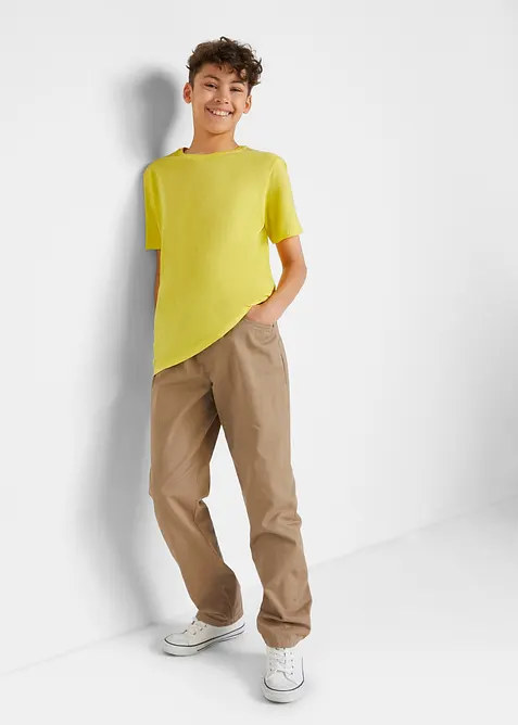 Lot de 3 pantalons droits, regular &agrave; taille &eacute;lastiqu&eacute;e, 100% coton, bonprix