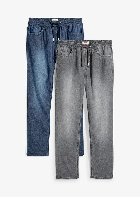 Lot de 2 jeans classiques à taille élastiquée en denim estival, bonprix