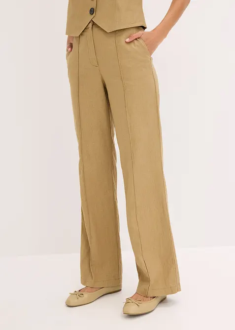 Highwaist-Bundfaltenhose mit Leinen, bonprix