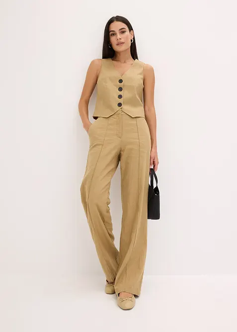 Highwaist-Bundfaltenhose mit Leinen, bonprix
