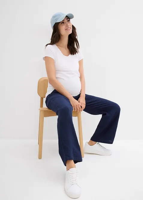Umstandshose aus reinem Baumwoll-Musselin, Loose Fit, bonprix