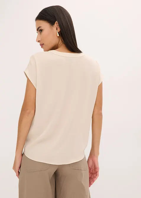 Blouse manches courtes ample en satin avec &eacute;paules descendues, bonprix