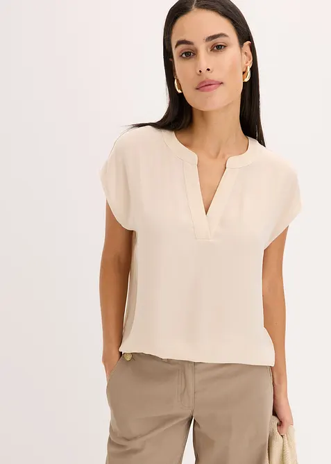 Blouse manches courtes ample en satin avec &eacute;paules descendues, bonprix