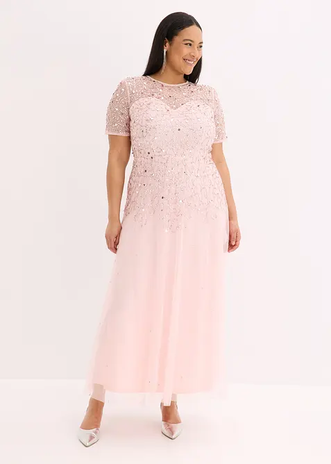 Robe longue en tulle délicat à sequins brodés, bonprix