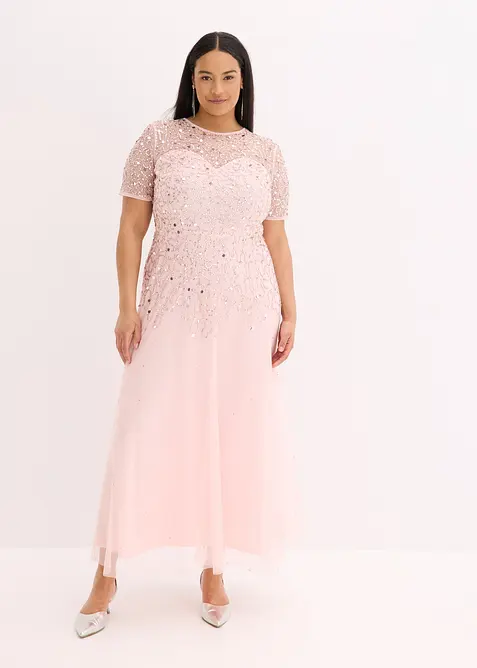 Robe longue en tulle délicat à sequins brodés, bonprix