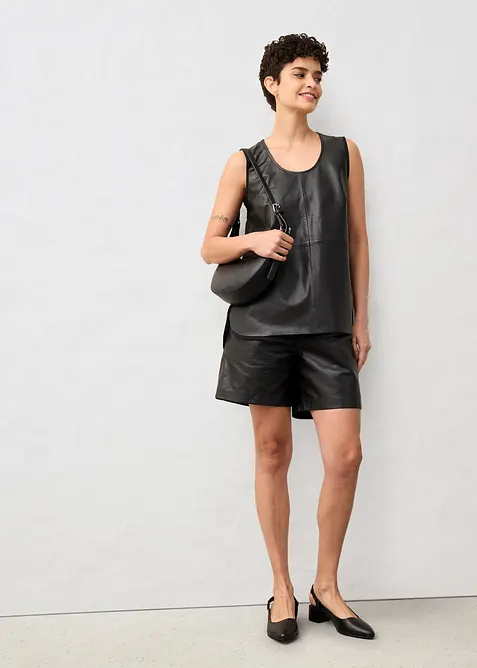 Débardeur avec devant en cuir nappa d’agneau, bonprix