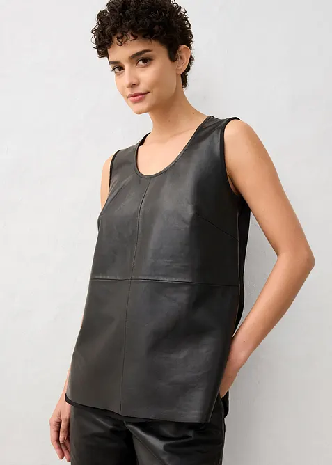 Débardeur avec devant en cuir nappa d’agneau, bonprix
