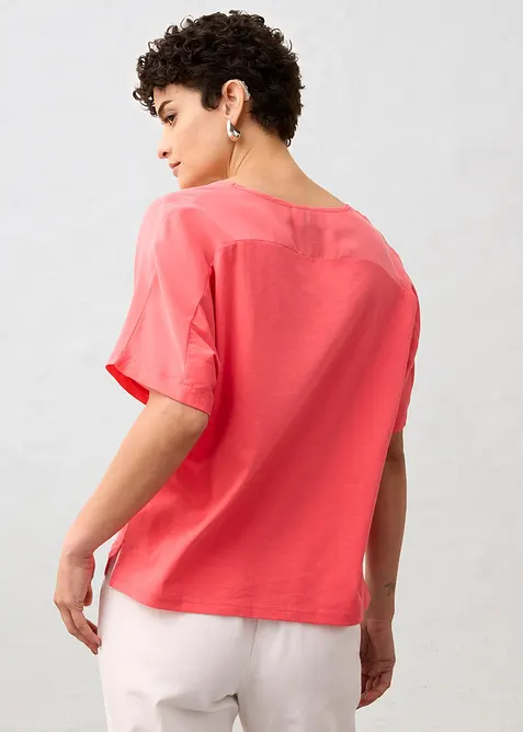 Shirt mit Seidenanteil und Webeinsatz, bonprix