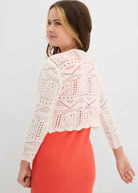 Bol&eacute;ro manches 3/4 en maille ajour&eacute;e, bonprix