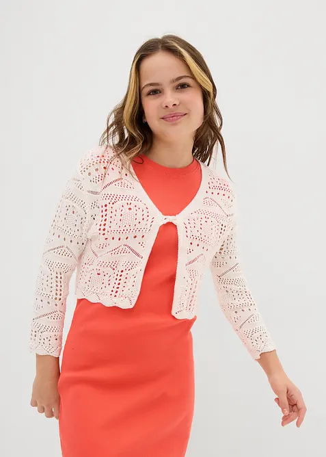 Bol&eacute;ro manches 3/4 en maille ajour&eacute;e, bonprix