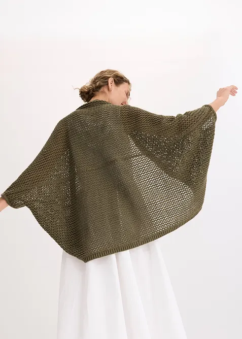 Ajourstrick-Poncho mit Leinenanteil, bonprix