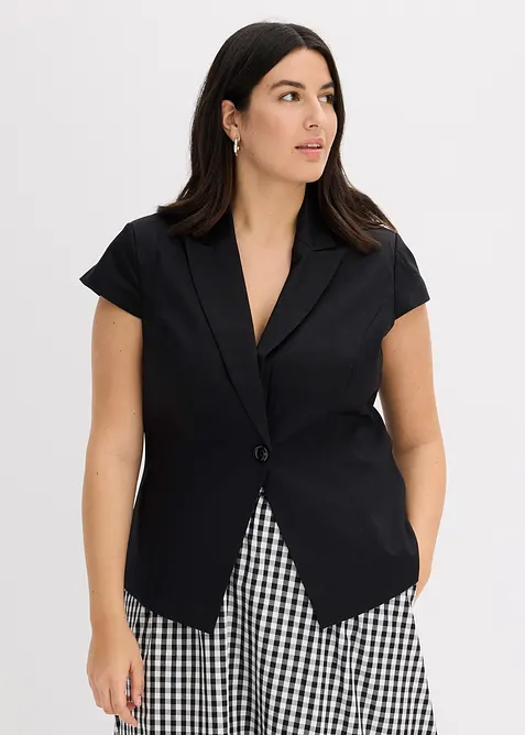 Blazer &agrave; manches courtes en satin de coton, bonprix