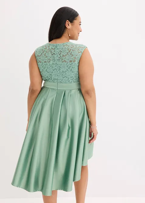 Vokuhila-Kleid aus glänzendem Satin mit Spitze, bonprix