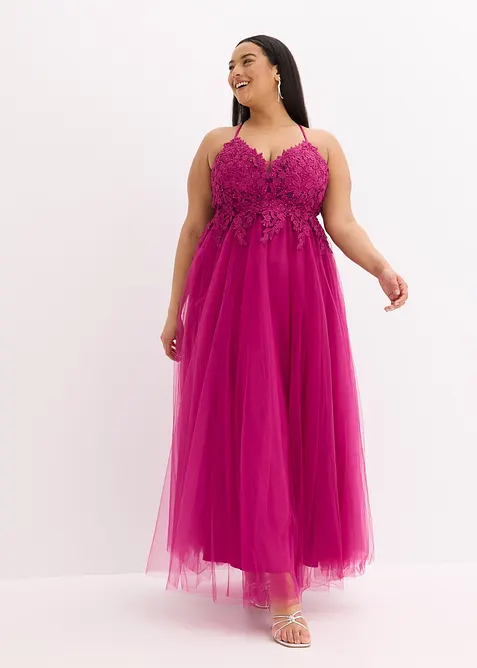 Abendkleid aus zartem Tüll mit Spitze, bonprix