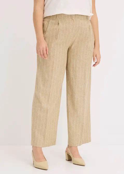 Pantalon à pinces en lin majoritaire, bonprix