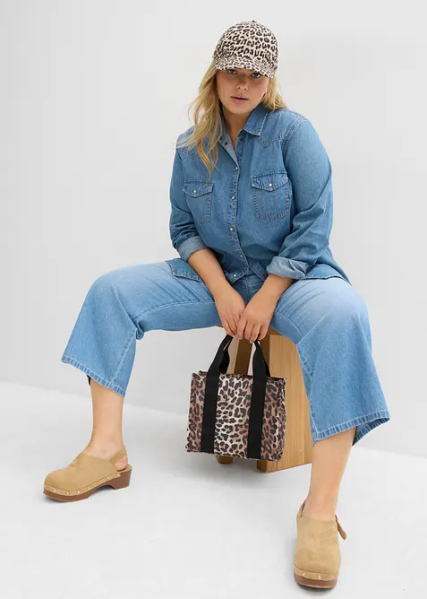 Jean droit taille mi-haute et élastiquée, raccourci, bonprix