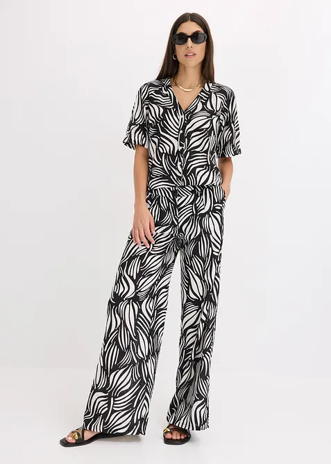 Kurzarmbluse in Leinenoptik, bonprix