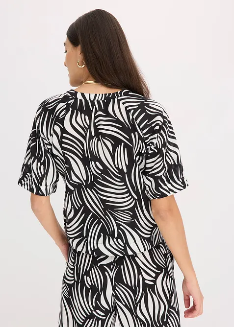 Kurzarmbluse in Leinenoptik, bonprix