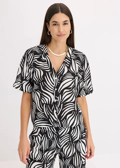 Kurzarmbluse in Leinenoptik, bonprix