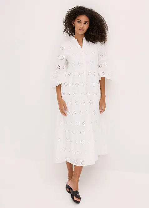 Midikleid aus reiner Baumwolle mit Lochstickerei, bonprix