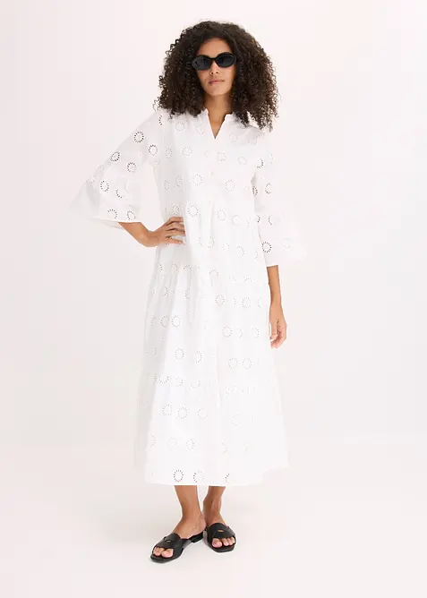 Midikleid aus reiner Baumwolle mit Lochstickerei, bonprix