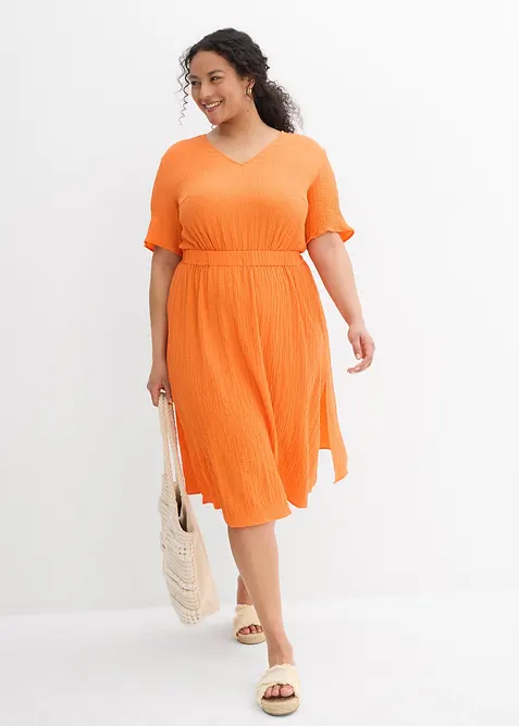 Robe midi en seersucker a&eacute;rien, bonprix