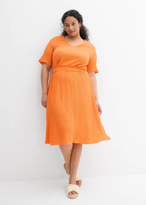 Robe midi en seersucker a&eacute;rien, bonprix