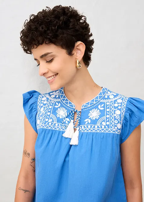 Tunika mit Seidenanteil und Stickerei, bonprix