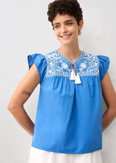 Tunika mit Seidenanteil und Stickerei, bonprix