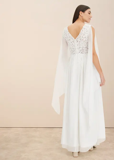 Robe de mari&eacute;e en cr&ecirc;pe fin avec dentelle, bonprix