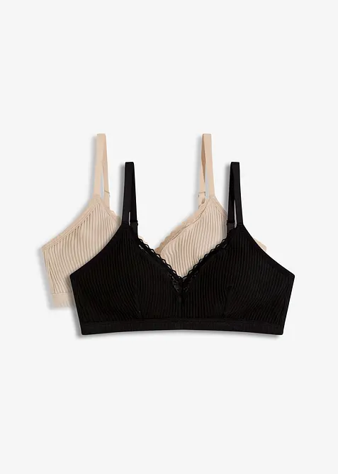 Gepolstertes Bralette ohne Bügel mit Bio-Baumwolle (2er Pack), bonprix