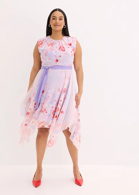 Chiffonkleid mit Zipfelsaum und Bindeband, bonprix