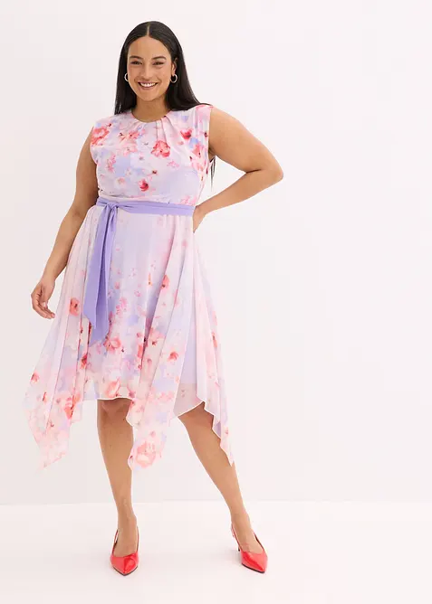 Chiffonkleid mit Zipfelsaum und Bindeband, bonprix