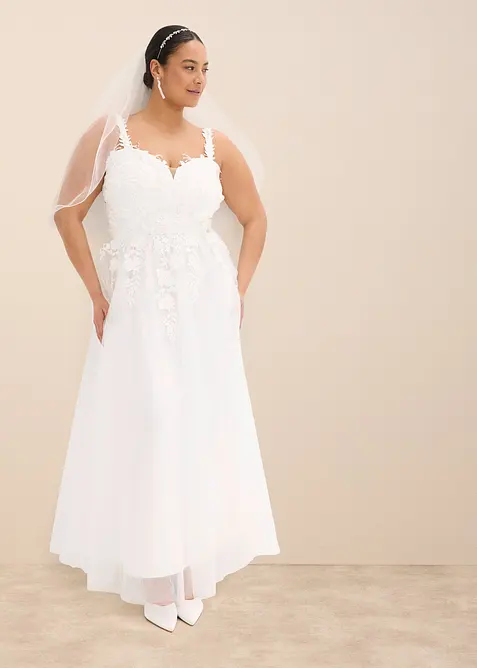 Robe de mariée en tulle délicat et dentelle, bonprix