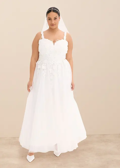 Robe de mariée en tulle délicat et dentelle, bonprix